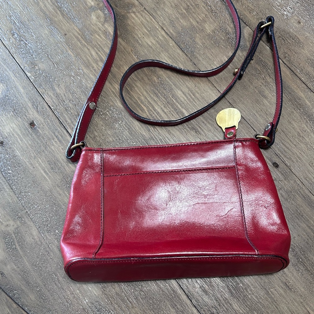 Brahmin Red Leather Crossbody with Brass Accent
